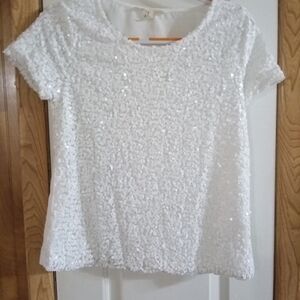 Forever 21 Size Medium White Sequin Short Sleeve Pullover Blouse